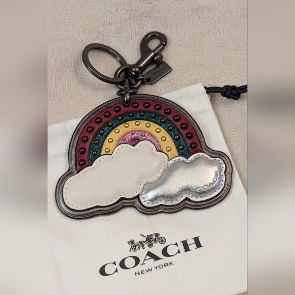 Coach Embellished Rainbow Leather Key Chain / Bag Charm NWOT - Picture 2 of 5